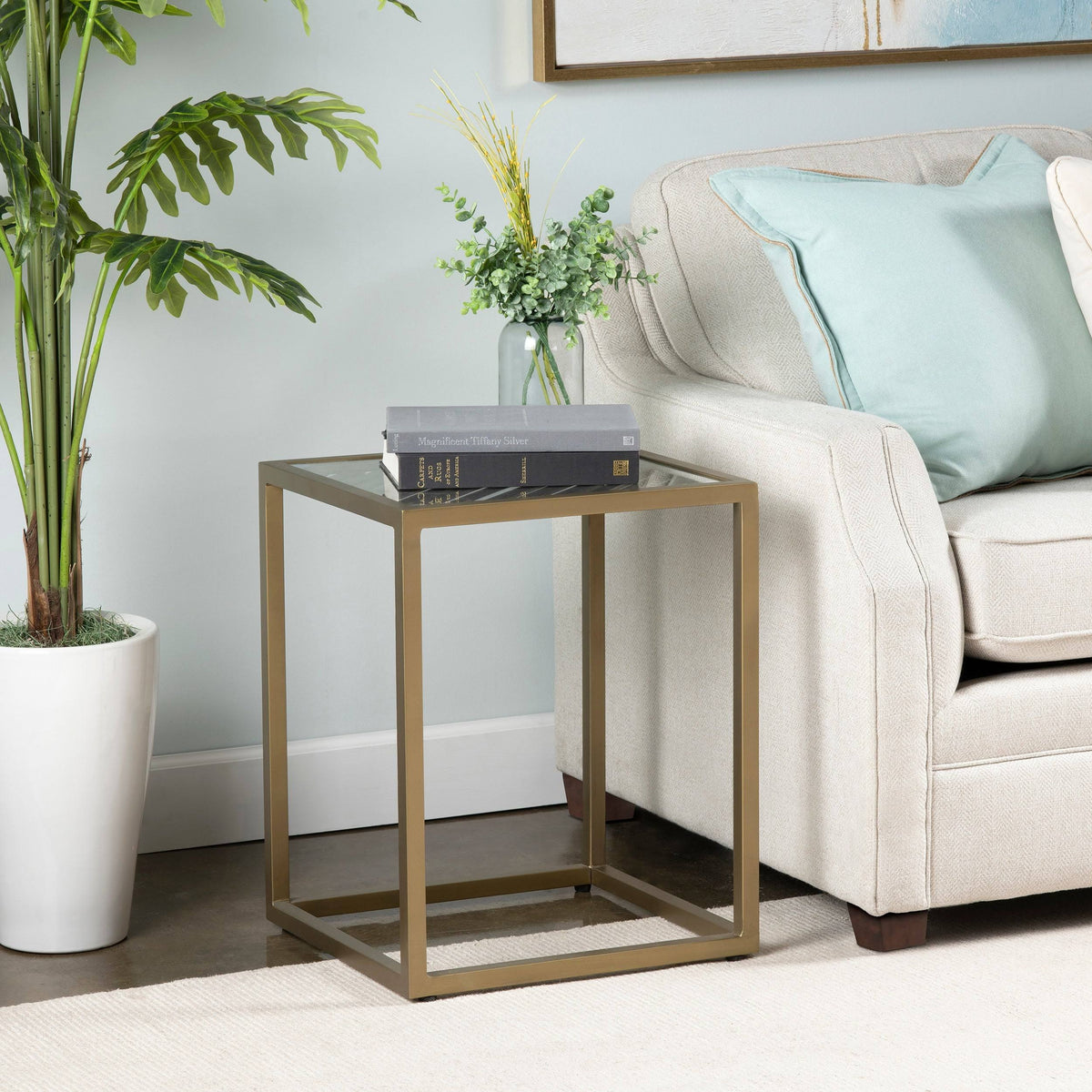 Gold Metal and Glass End Table D6489