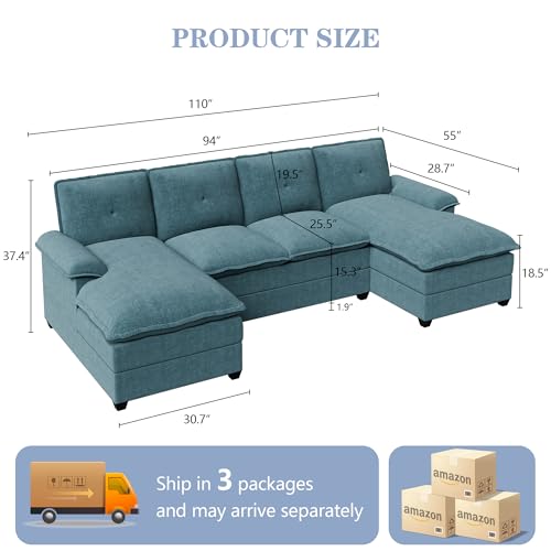 110" U-Shaped 4 Seat Sectional Sofa with Double Chaise, Beige Y3029