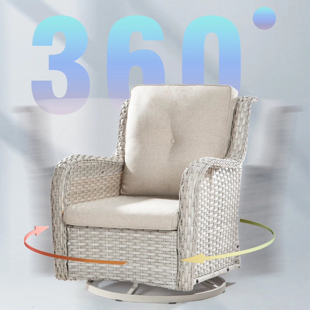 Outdoor Swivel Rocker Wicker Patio Chairs Set of 2 with Table, Blue J633778