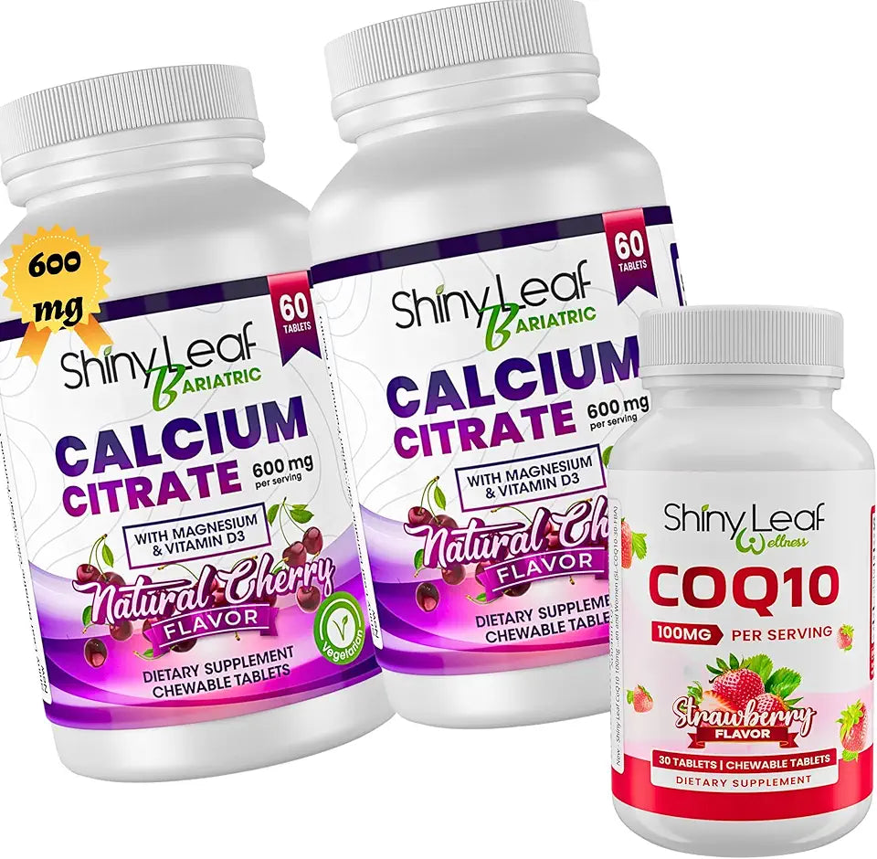 Cherry Calcium Citrate 600mg 120 Tablets & Strawberry CoQ10 100mg 30 Tablets Chewable Supplements A63670