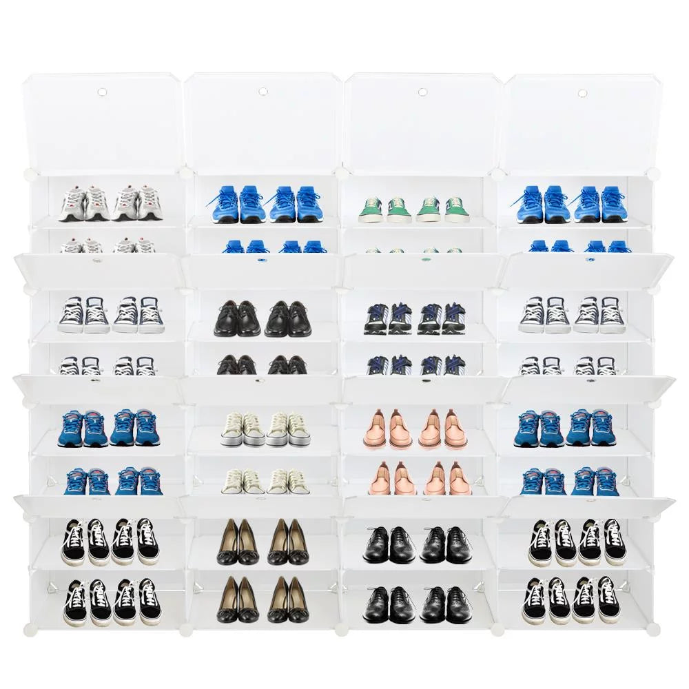 32-Cube 64-Pair 8-Tier White Shoe Storage Cabinet T23476
