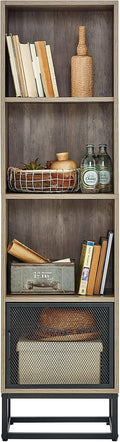 Grey 4-Tier Wood Bookcase with 4 Display Cases N812014