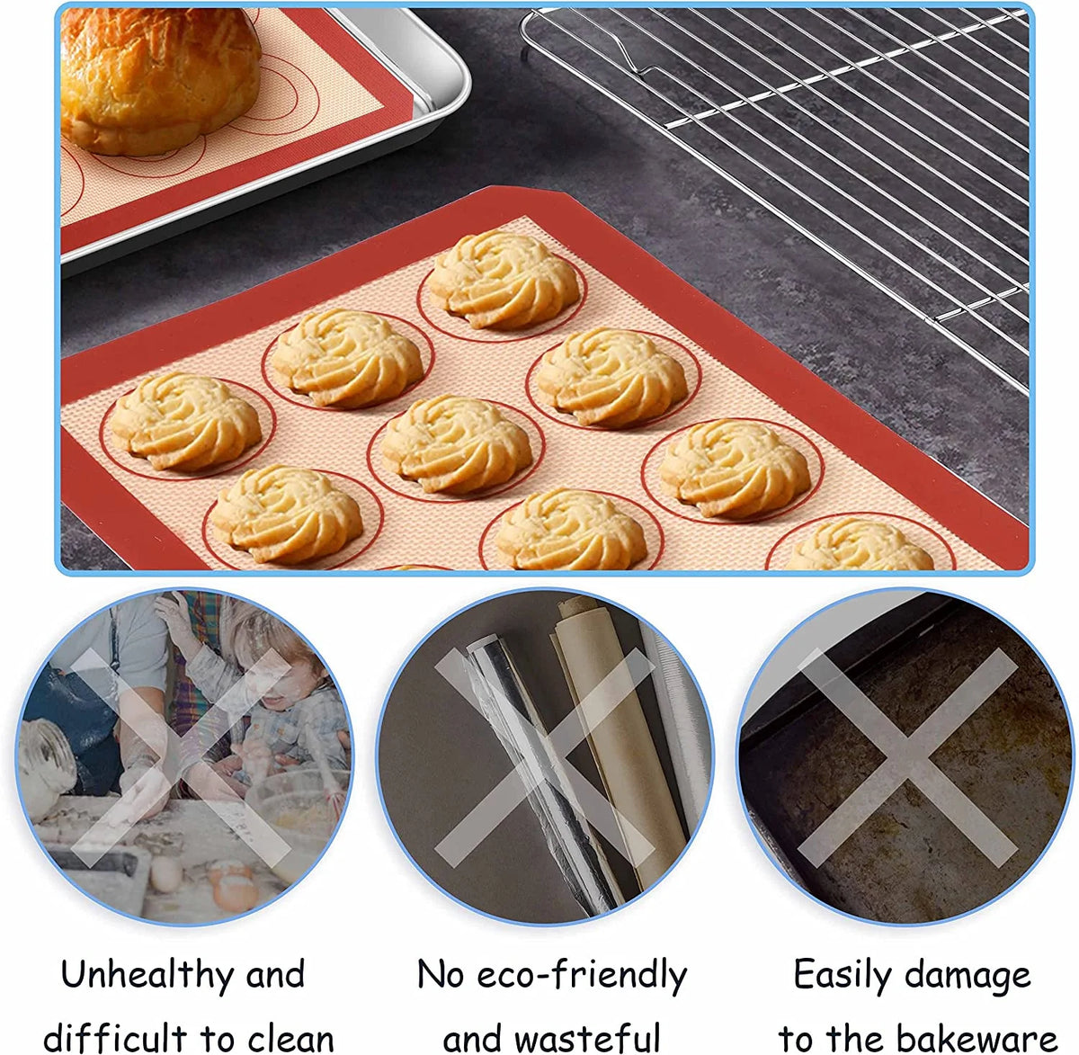 16 inch Stainless Steel Baking Sheet with Rack & Mat Set of 6 E9639