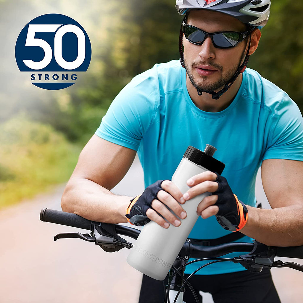 50 Strong Bulk Red Water Bottles, 24 Pack Sports Bottle, 22 oz. BPA-Free Easy Open with Pull Top Cap, Made in USA, Reusable Plastic Water Bottles for Adults & Kids, Top Rack Dishwasher Safe D38417