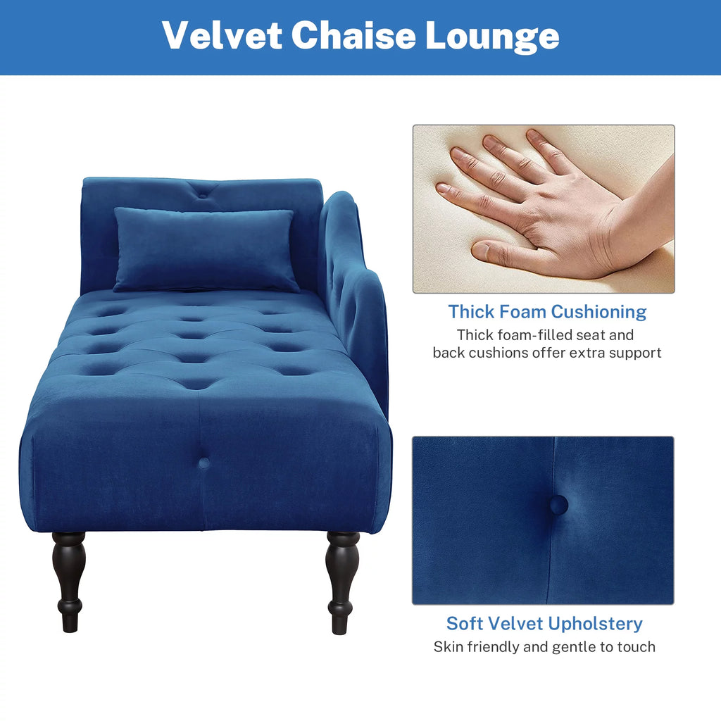 Blue Upholstered Chaise with Accent Pillow S3259