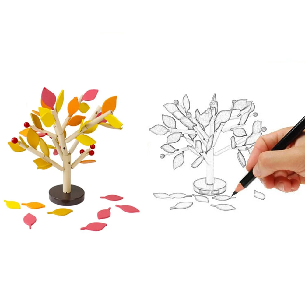 Creative Wooden Tree Blocks with Leaves 3D Building Set Toy (Yellow) A1497