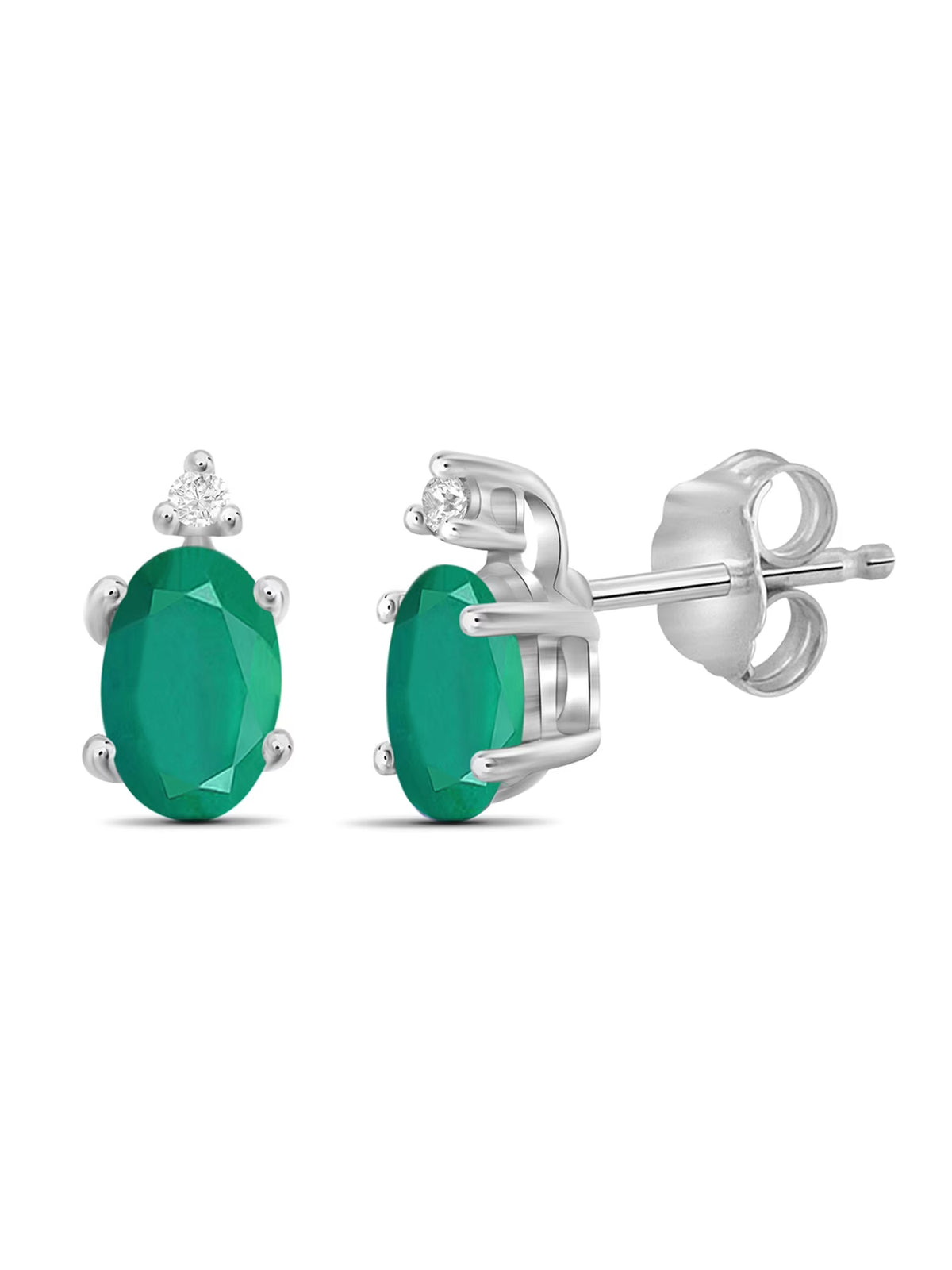 Emerald And White Diamond Accent Sterling Silver Stud Earrings N834135