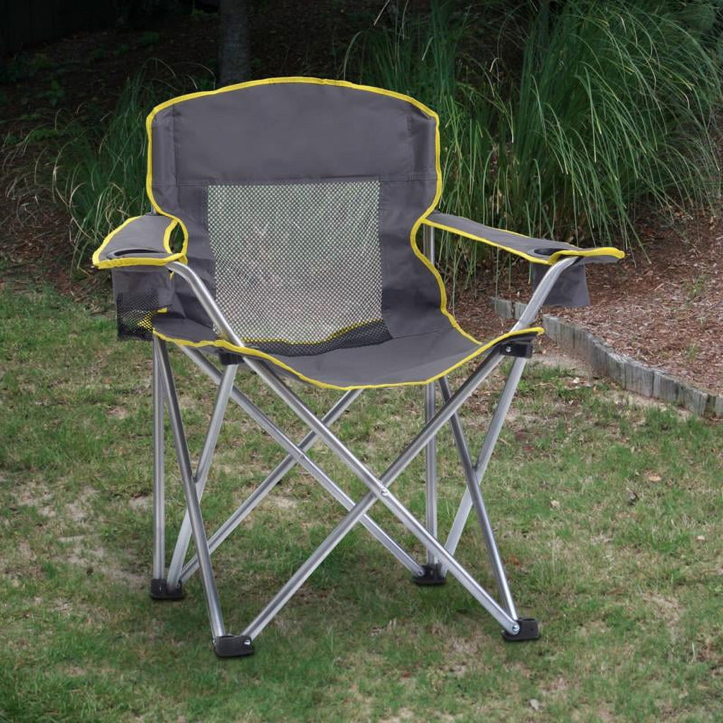 Gray Mesh Quad Folding Camping Chair with Cup Holders W9322