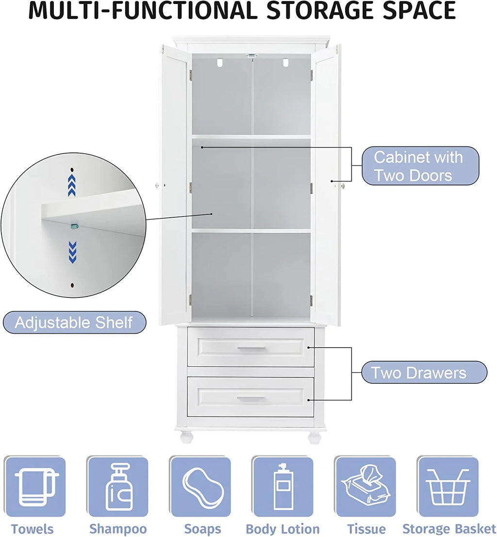 White Storage Cabinet with Doors and 2 Drawers A9203