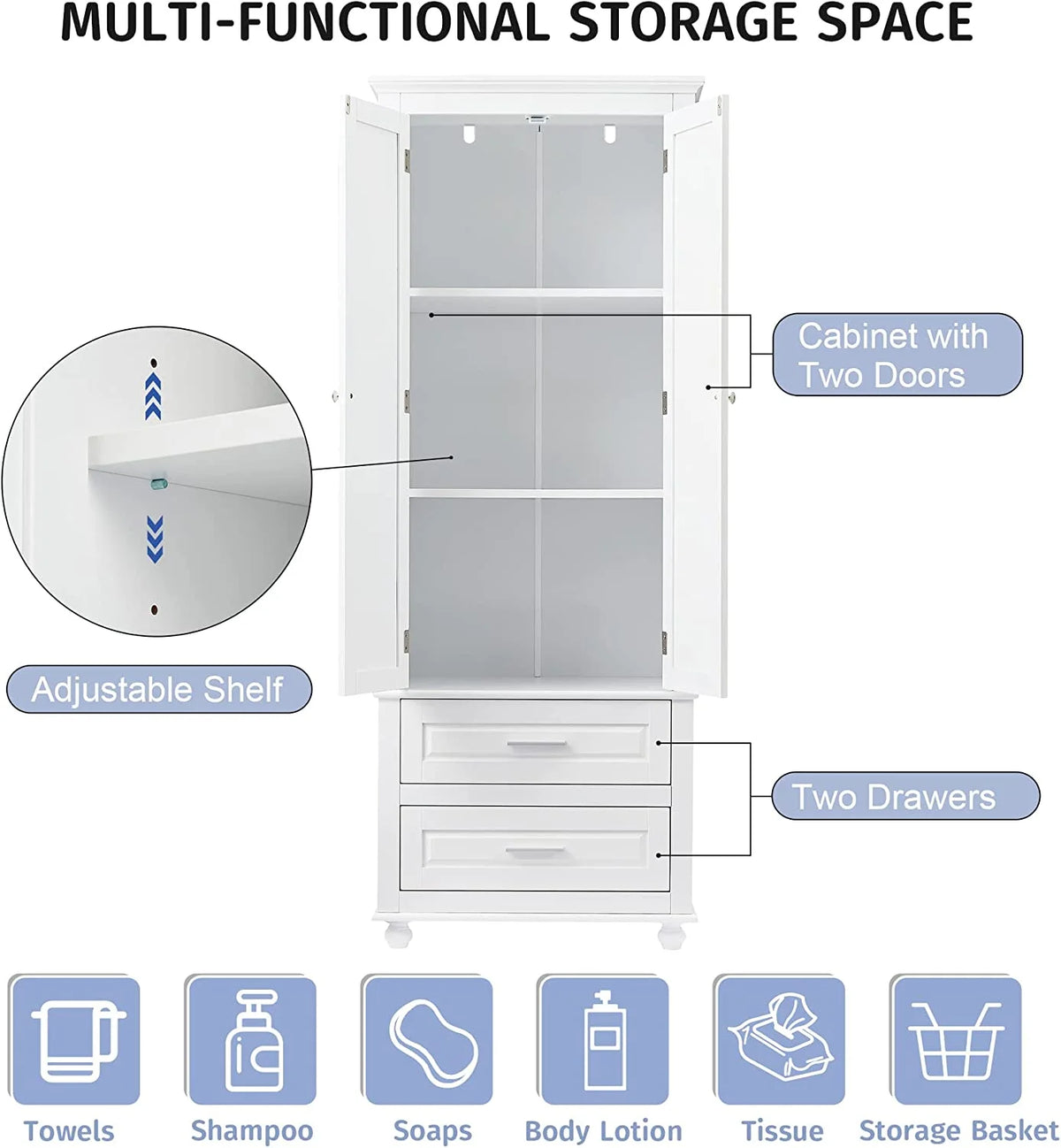 White Storage Cabinet with Doors and 2 Drawers A9203