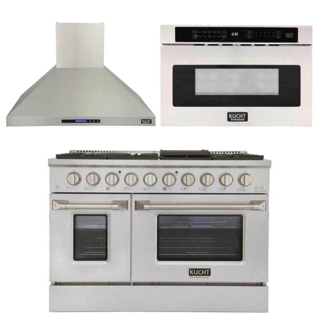 48 in. Natural Gas Range, Range Hood & Microwave Drawer Package X674