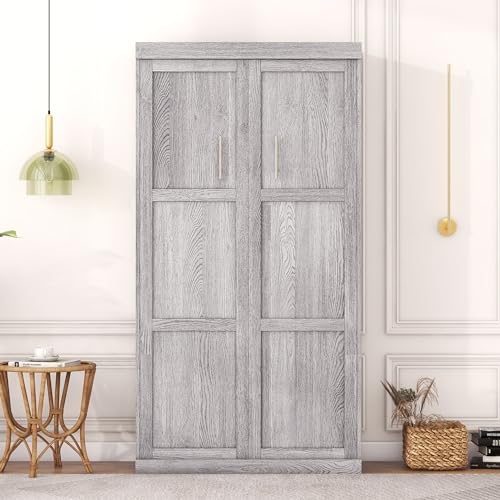 Full Size Murphy Bed with Storage Shelves and Drawers, Gray U639787