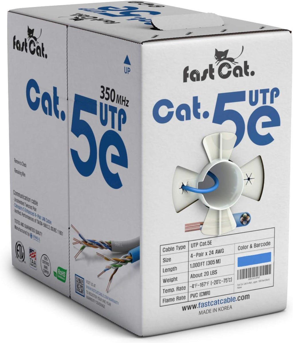 Cat5e Ethernet Cable 1000ft - 24 AWG CMR Bare Copper UTP LAN Cable (Orange) E2405