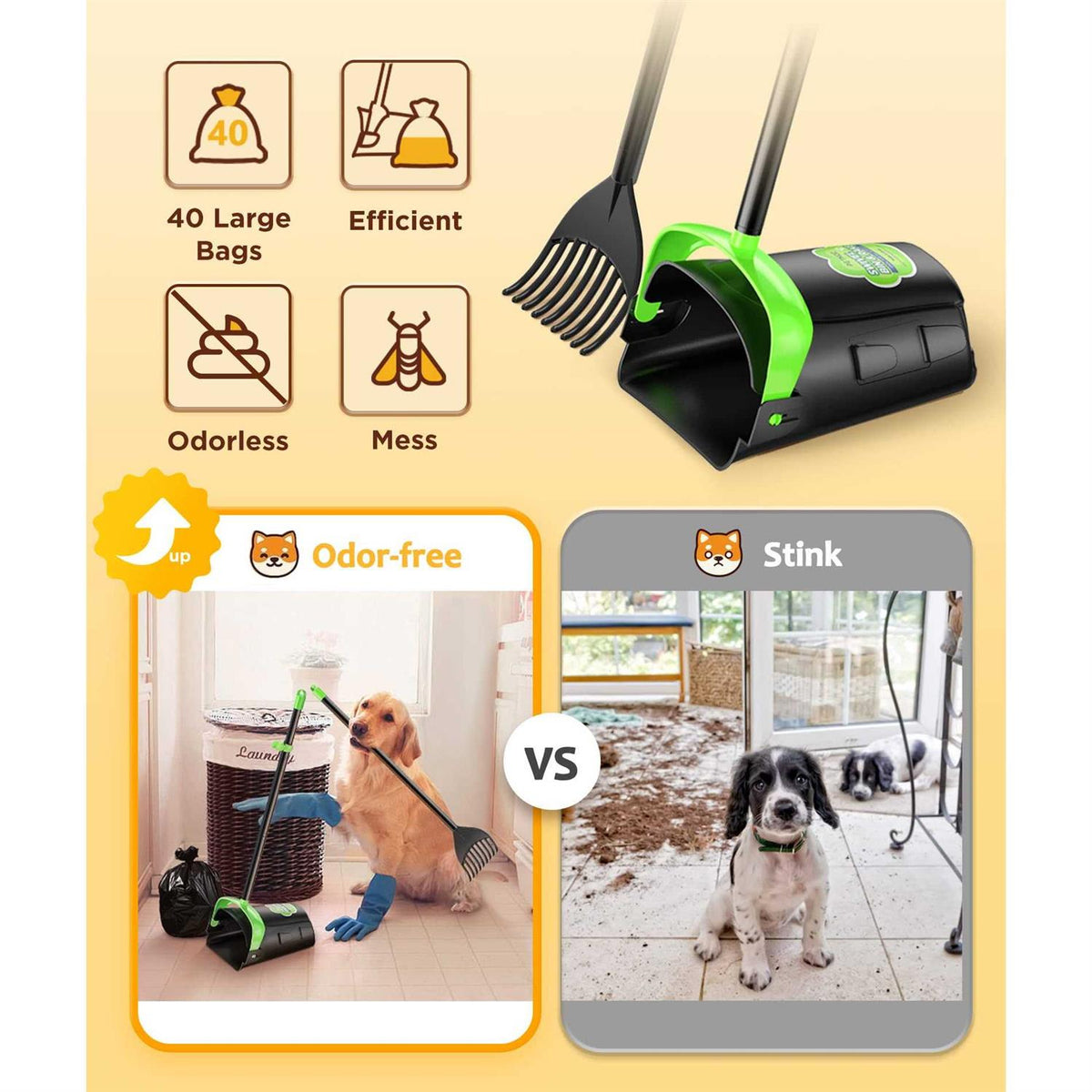 Large Swivel Bin & Rake Pooper Scooper with 40 Waste Bags R452698