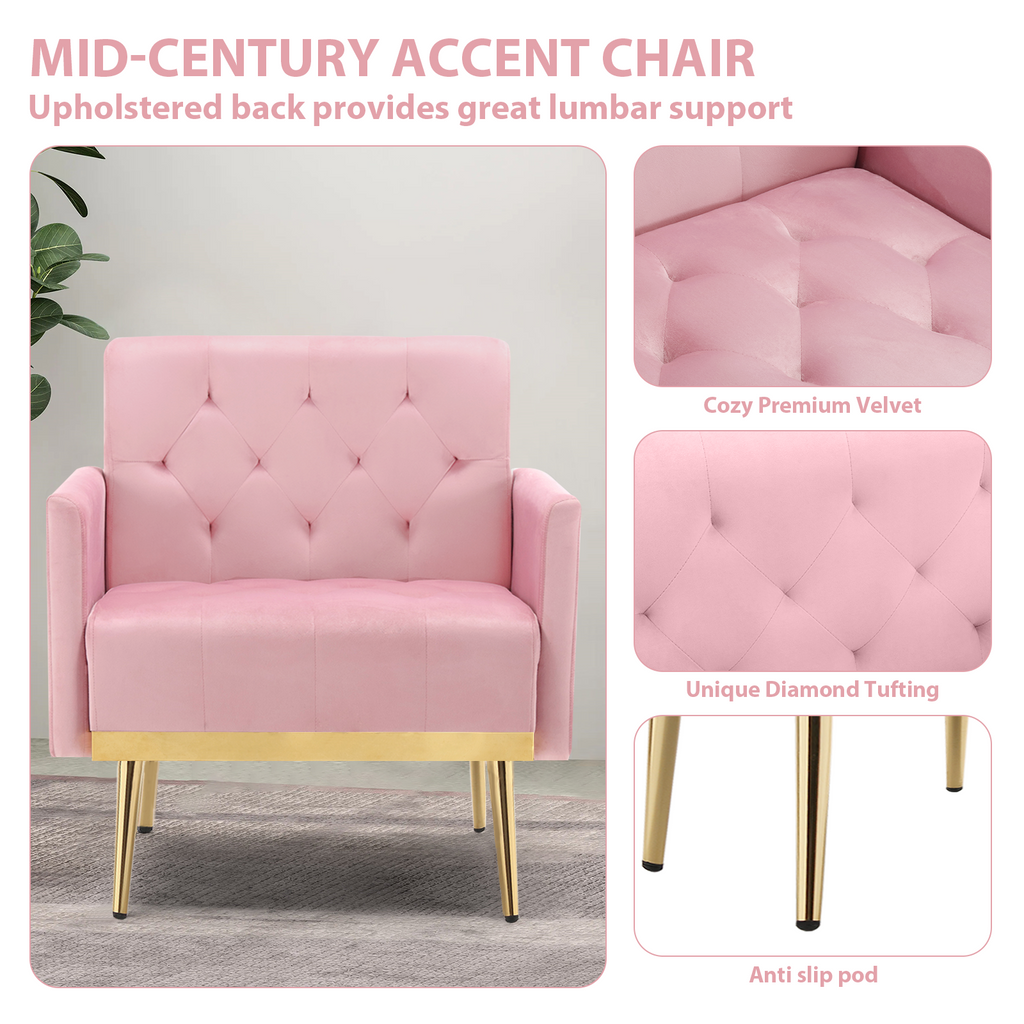 Black Velvet Accent Chair with Metal Legs C5012