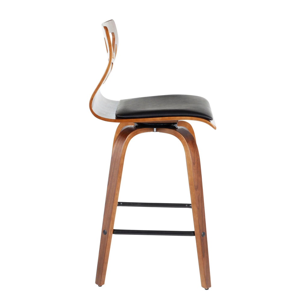 Walnut Wood Black Faux Leather Counter Stool Set of 2 R639195