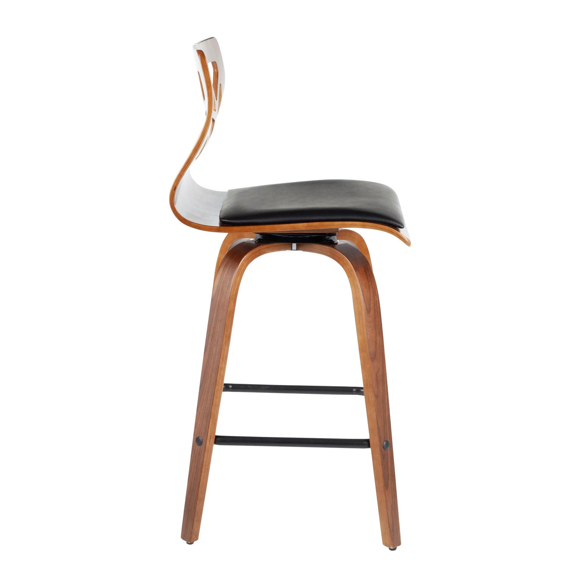 Walnut Wood Black Faux Leather Counter Stool Set of 2 R639195