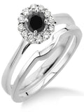 1.25 Carat Round Cut Black Diamond Moissanite Bridal Set Halo in 10K White Gold D321