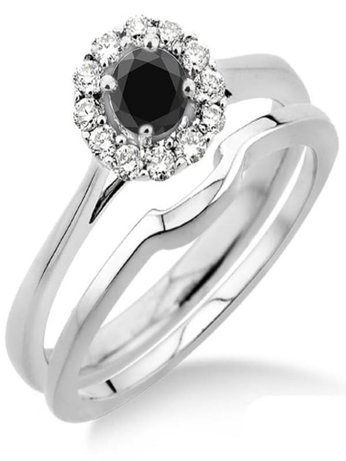 1.25 Carat Round Cut Black Diamond Moissanite Bridal Set Halo in 10K White Gold D321