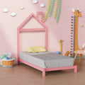 Pink Twin Size Wood Platform Bed with House-Shaped Headboard T114