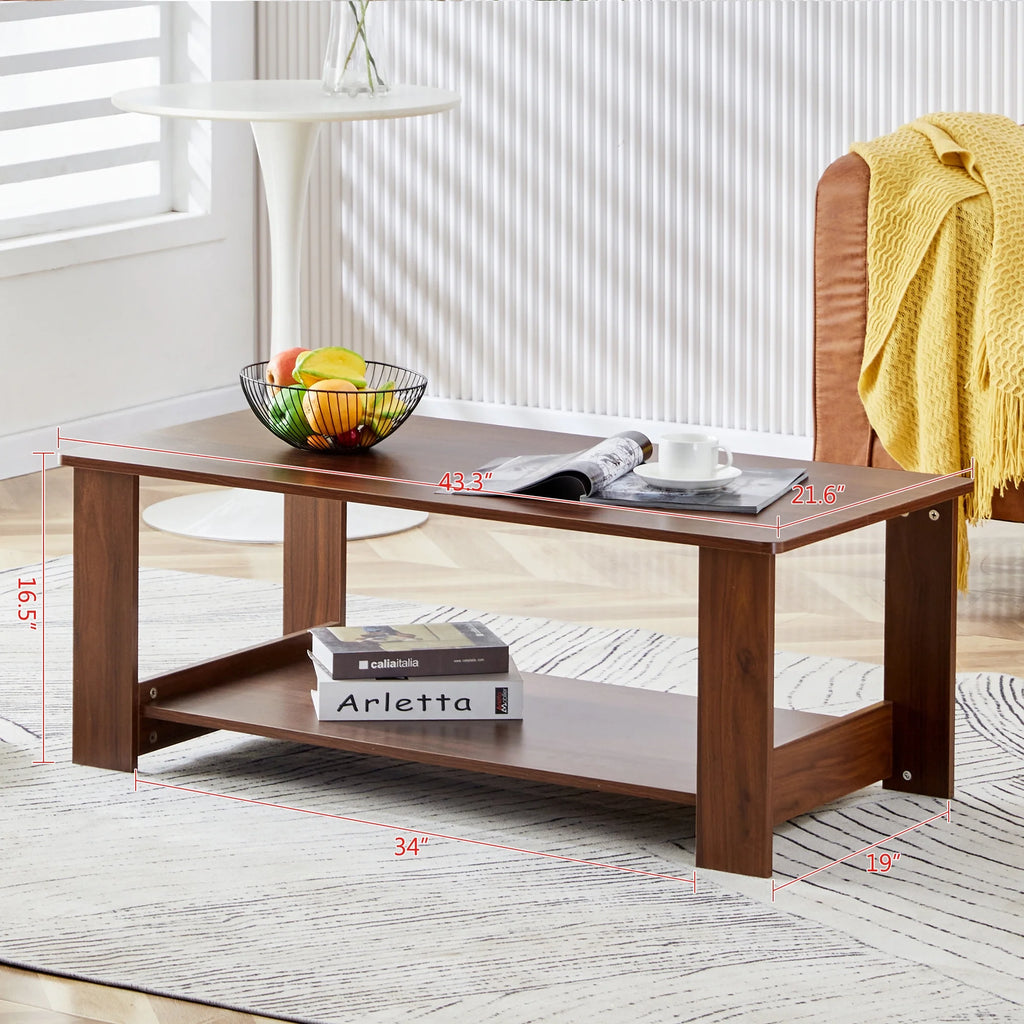 Walnut Textured Double Layered MDF Coffee Table 43.3" x 21.6" x 16.5" U82978
