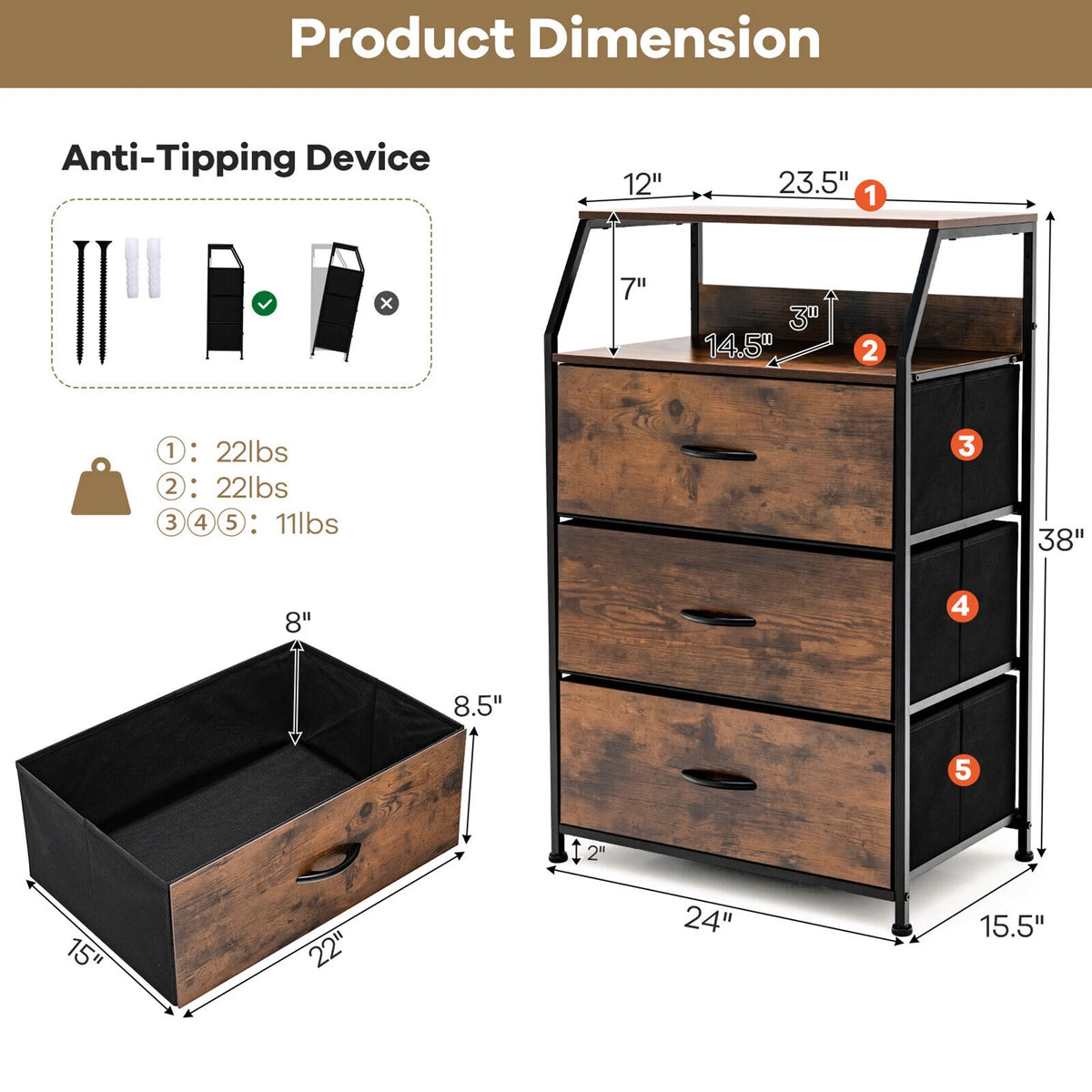 3 Drawer Dresser with Top Shelf A48399