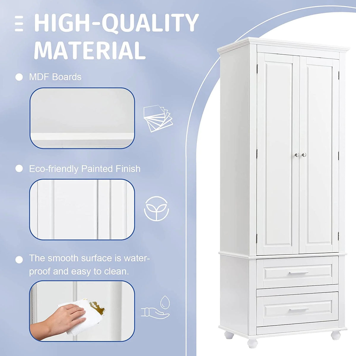White Storage Cabinet with Doors and 2 Drawers A9203