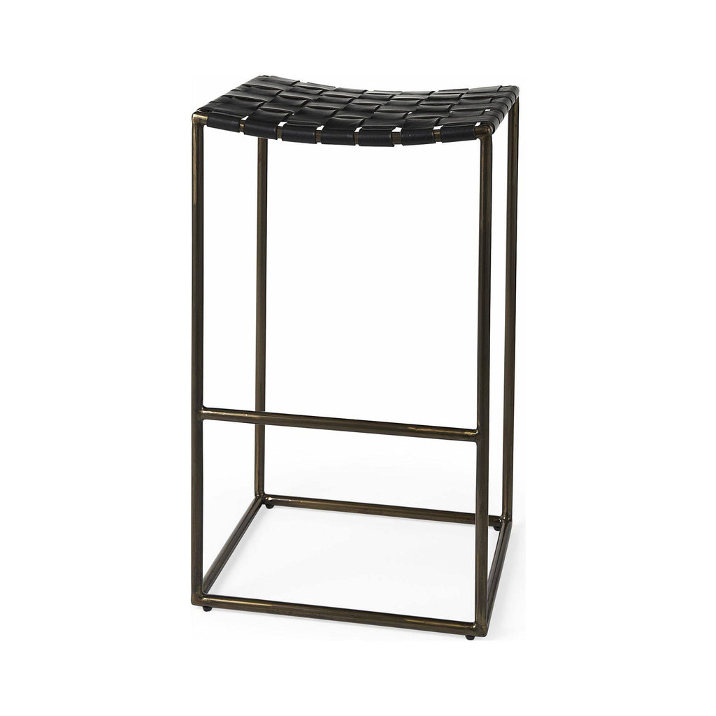 Black Woven Leather Seat Bar Stool H632668