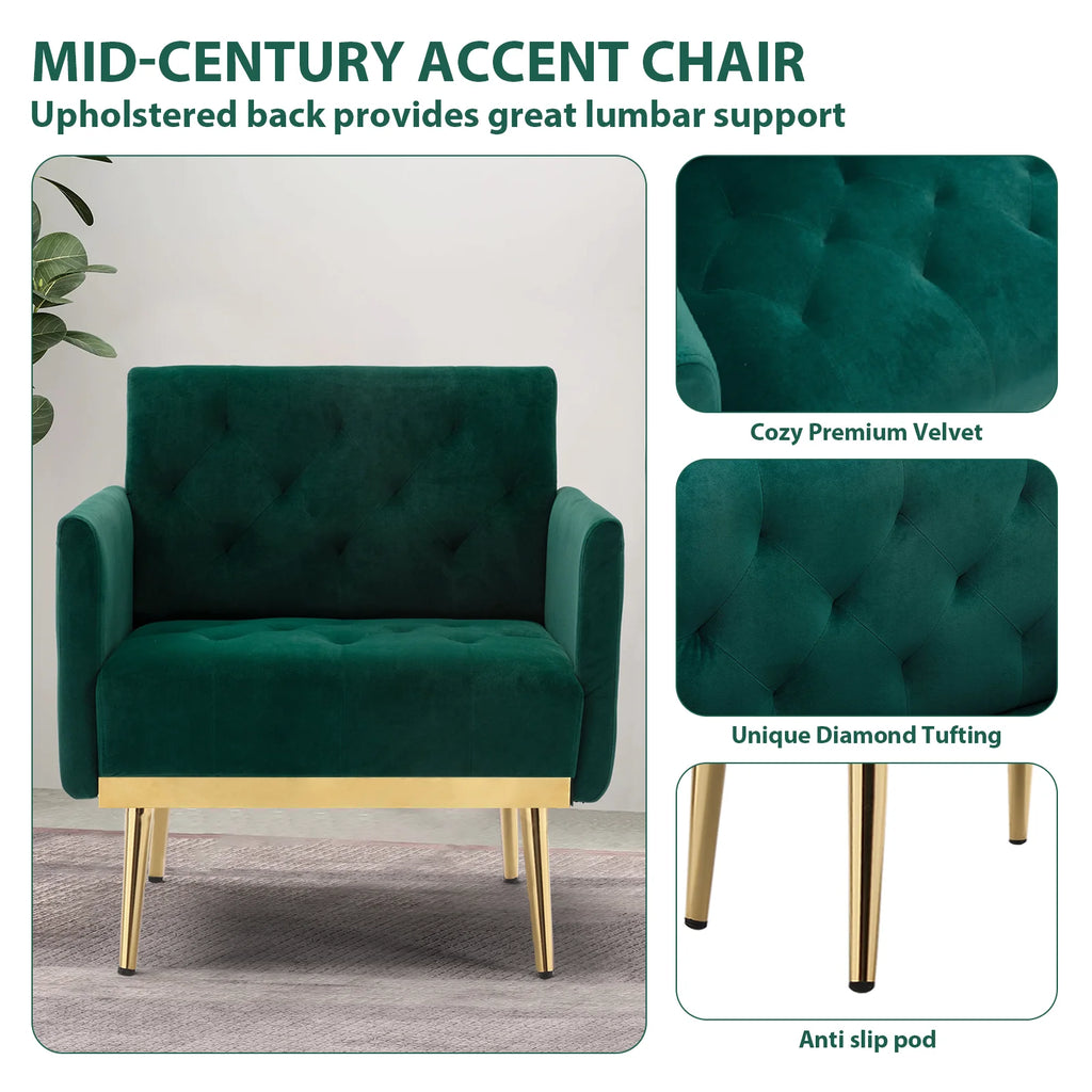 Green Velvet Upholstered Accent Chair with Metal Legs Y689158
