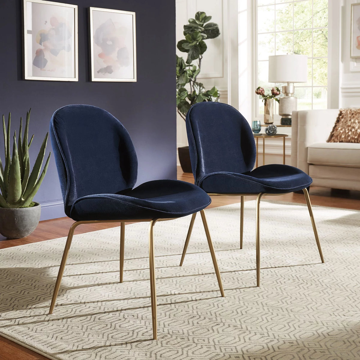 Blue Velvet Upholstered Dining Chair Set of 2 Y9363
