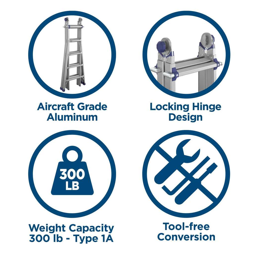 22 foot Reach Height Aluminum Multi-Position Ladder, 300 lb. Load Capacity Type IA Duty Rating N121087
