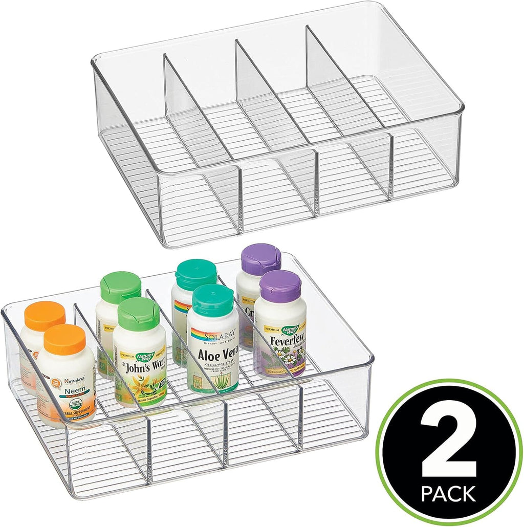 Clear Plastic 4 Divided Sections Storage Bin Box 2 Pack V917836