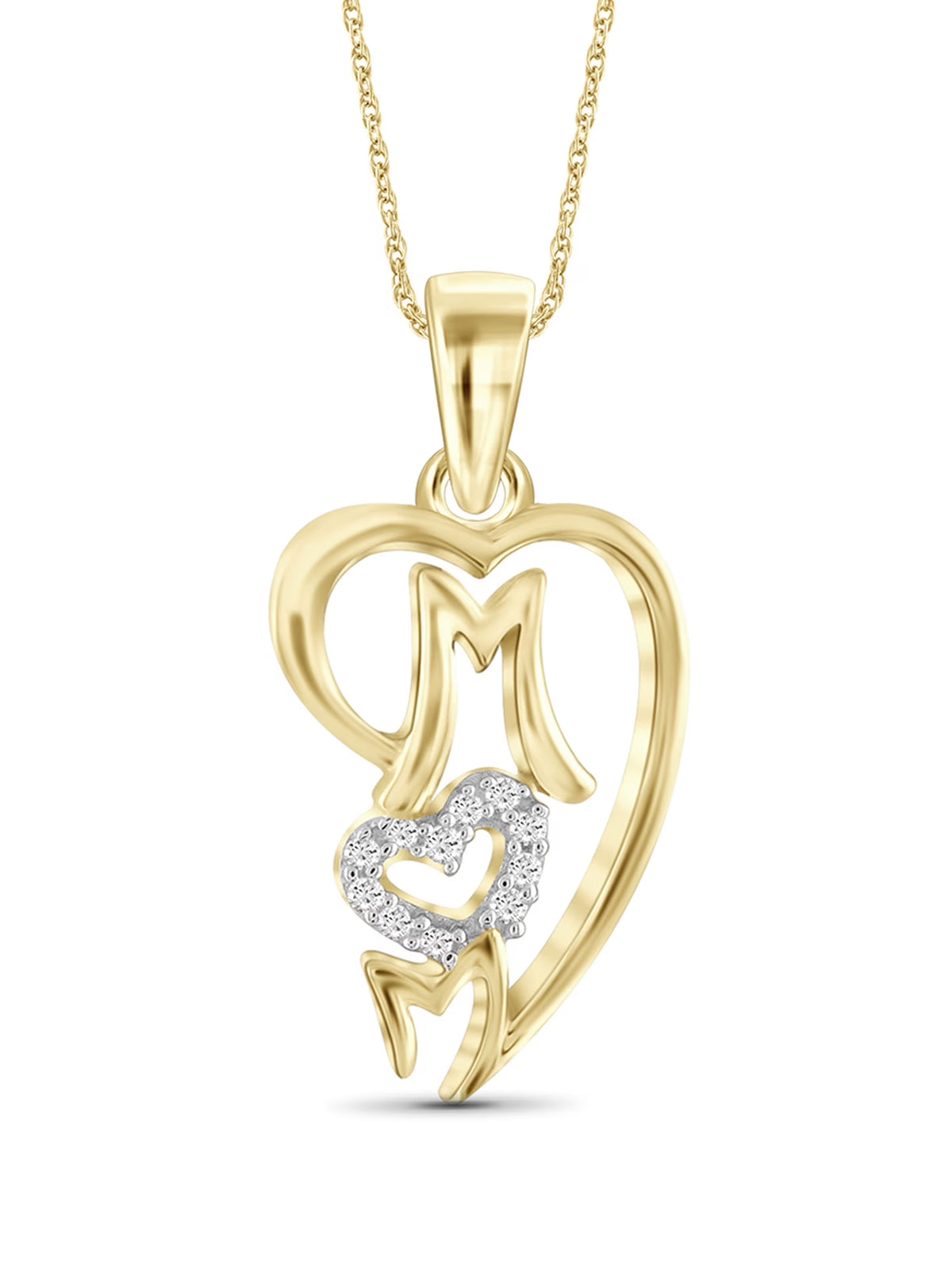 14K Gold Plated Silver Mother Daughter Necklace with White Diamonds O827