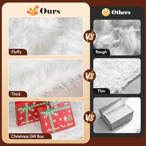 48 Inch White Faux Fur Christmas Tree Skirt T410