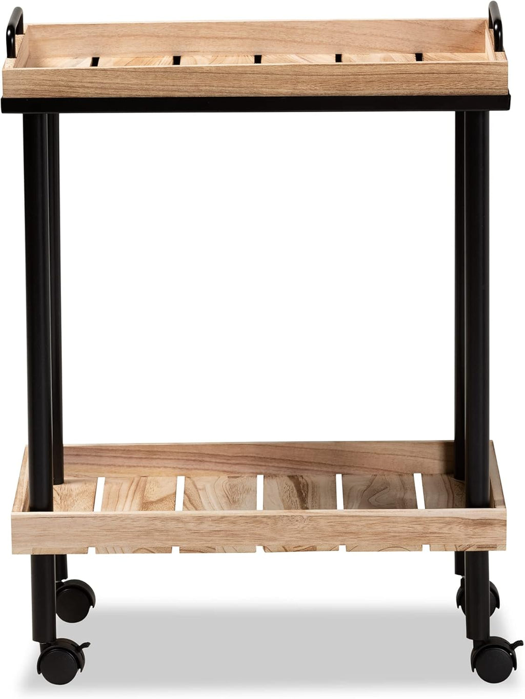 Oak Brown Finished Wood and Black Metal Kitchen Cart W588
