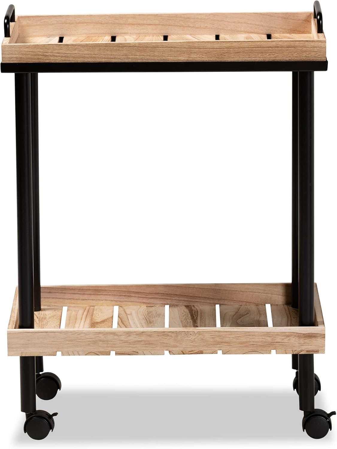 Oak Brown Finished Wood and Black Metal Kitchen Cart W588