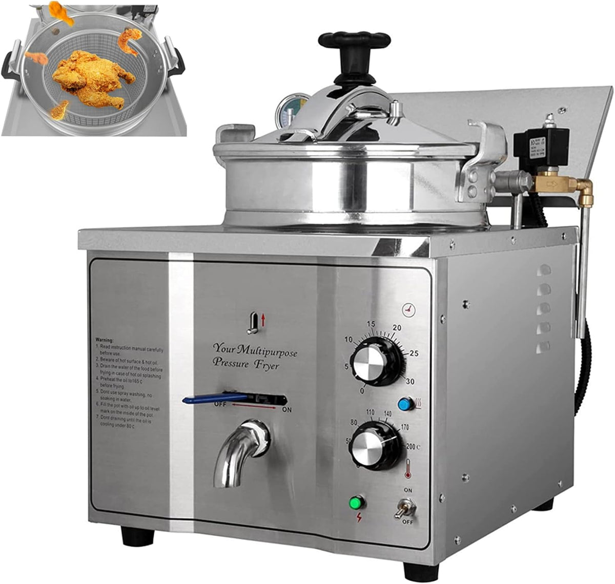 16L Stainless Steel Countertop Pressure Fryer with Timer and Variable Thermostat B363980