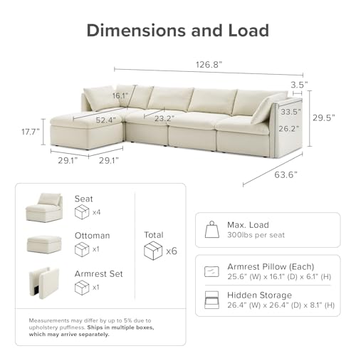Oversized Modular Sectional Sofa with Storage and Ottoman Chaise Y1467