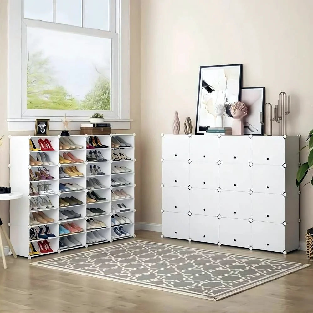 32-Cube 64-Pair 8-Tier White Shoe Storage Cabinet T23476