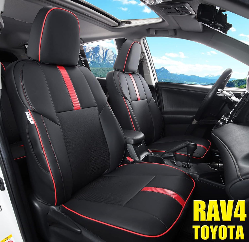 Wine Red Waterproof Faux Leather Seat Covers Full Set for Toyota RAV4 2019 2020 2021 B25297