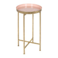 Round Metal Foldable Tray Accent Table Pink and Gold G346