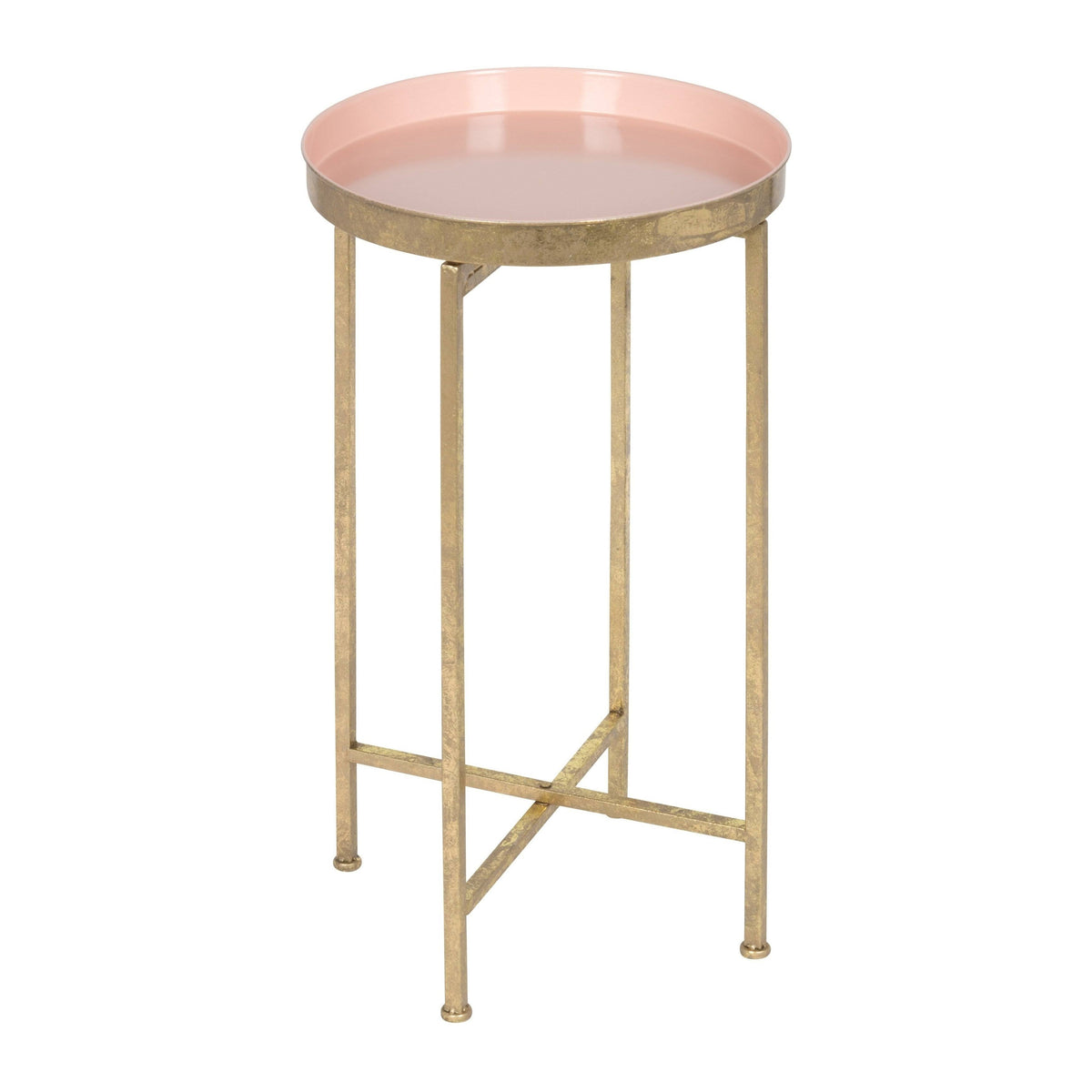 Round Metal Foldable Tray Accent Table Pink and Gold G346