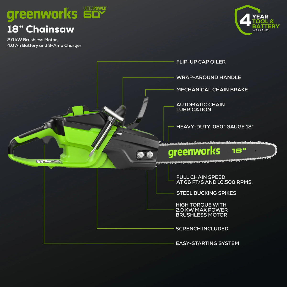 60V Brushless Chainsaw with Battery & Charger O471302