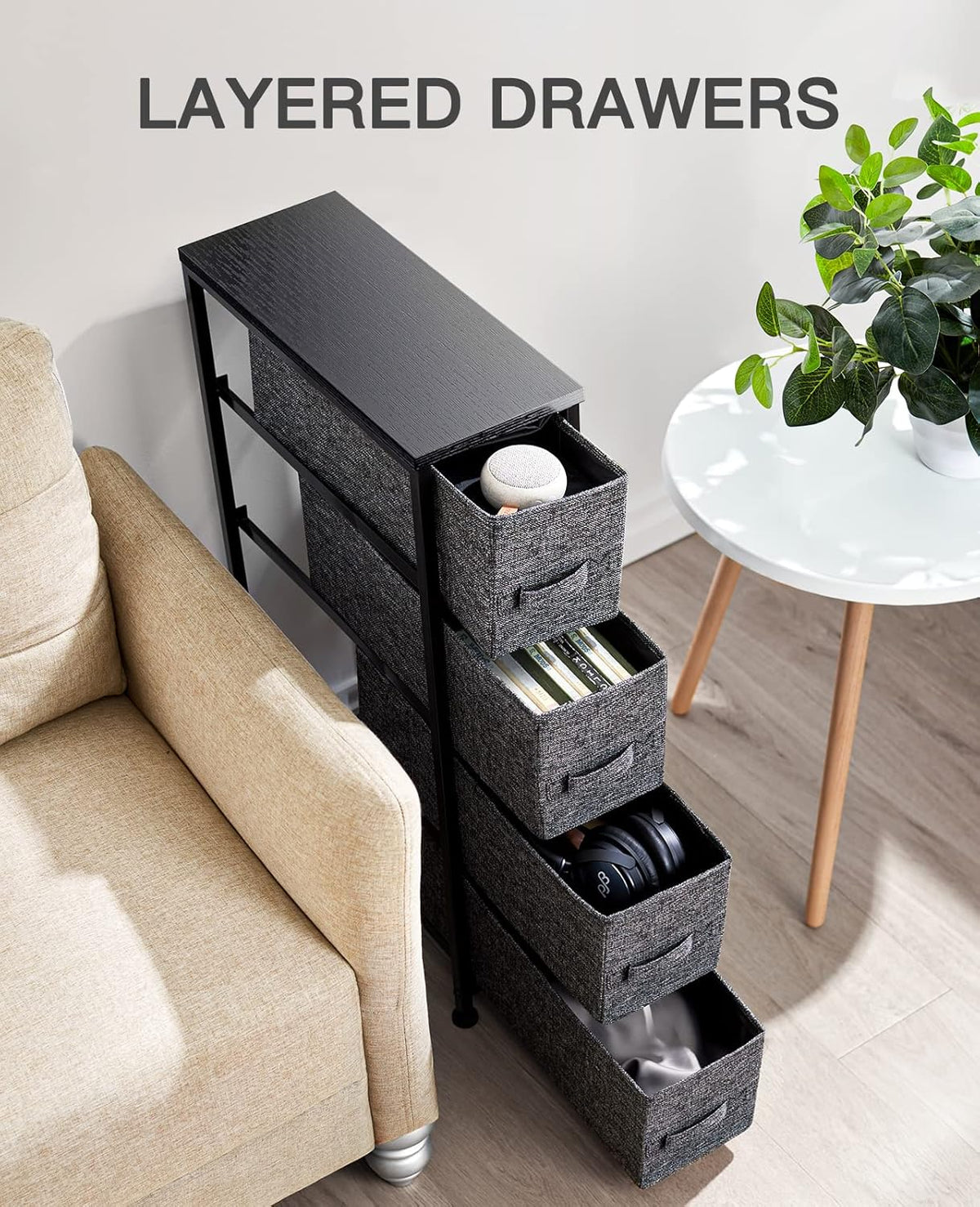 Black Fabric Dresser with 4 Drawer T178751