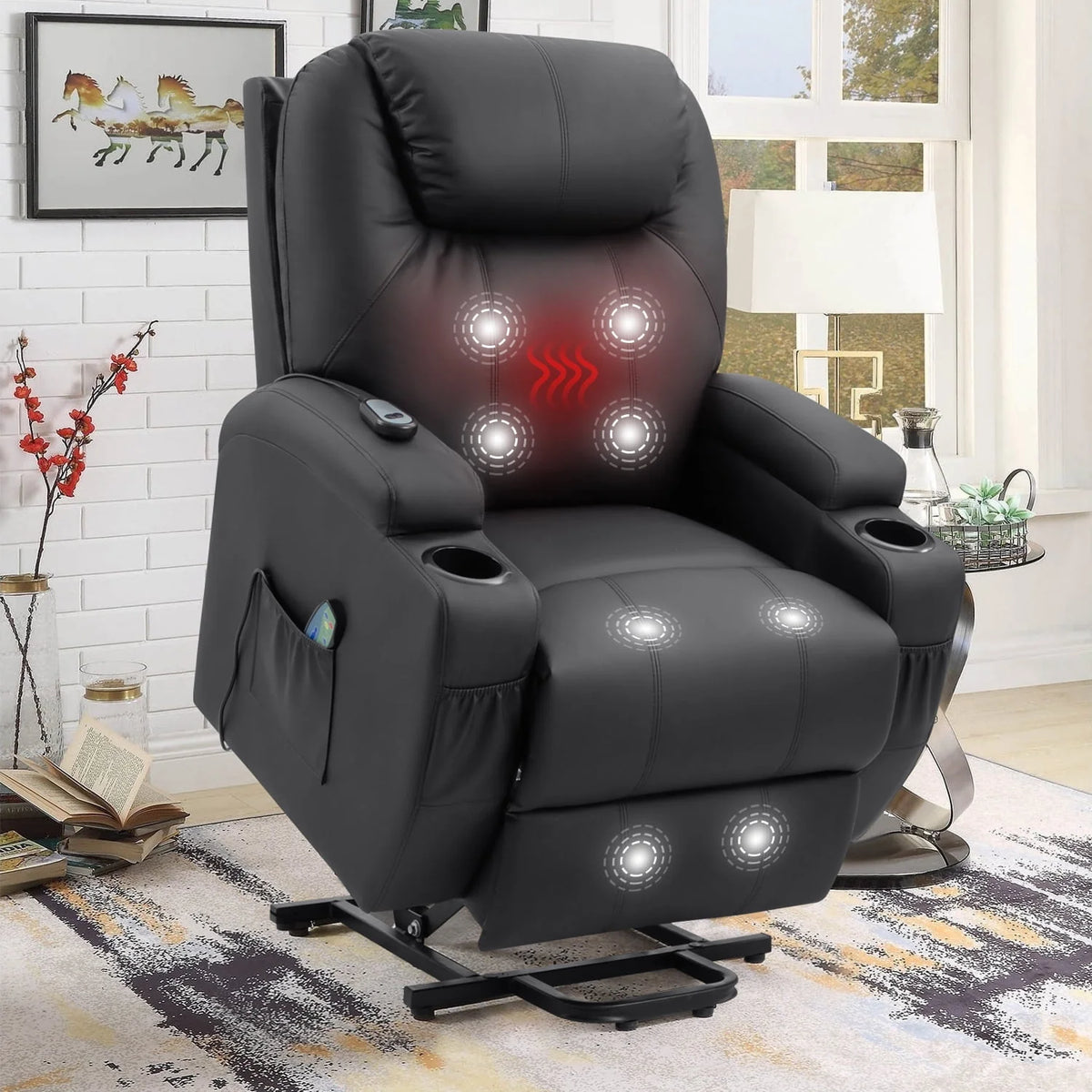 Black Faux Leather Power Lift Recliner I511
