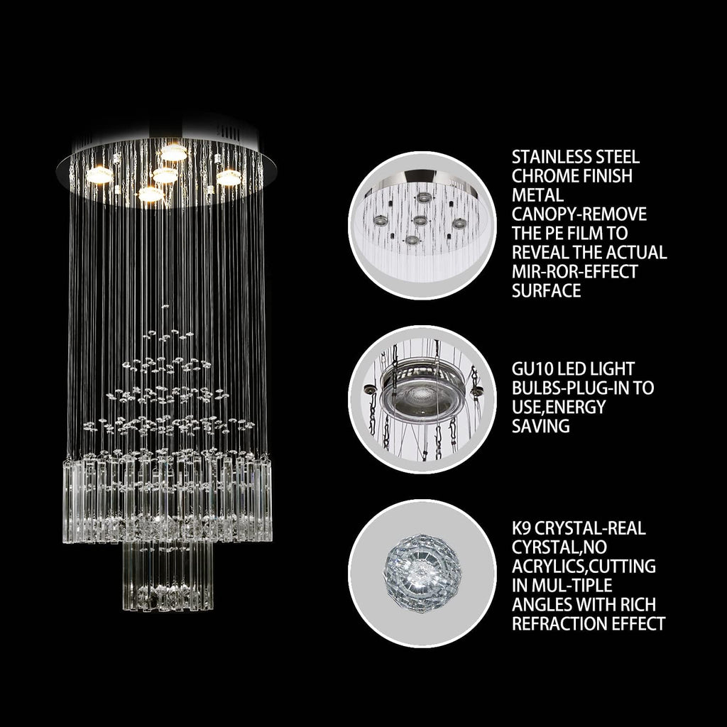 Crystal Raindrop 5-Lights Flush Mount Chandelier O74815