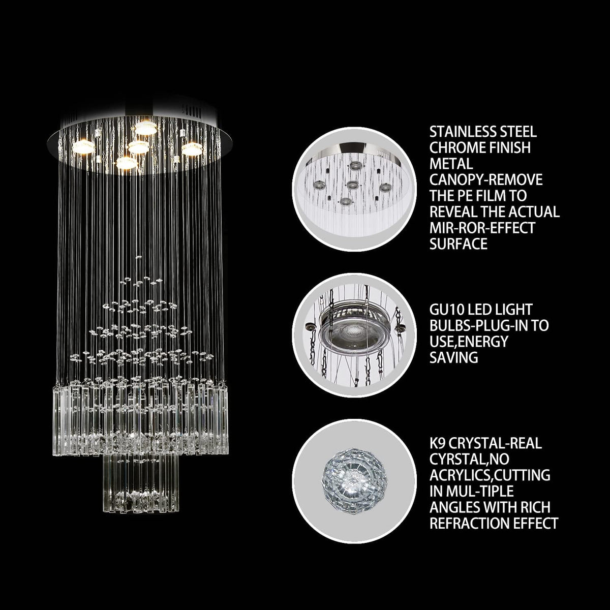 Crystal Raindrop 5-Lights Flush Mount Chandelier O74815