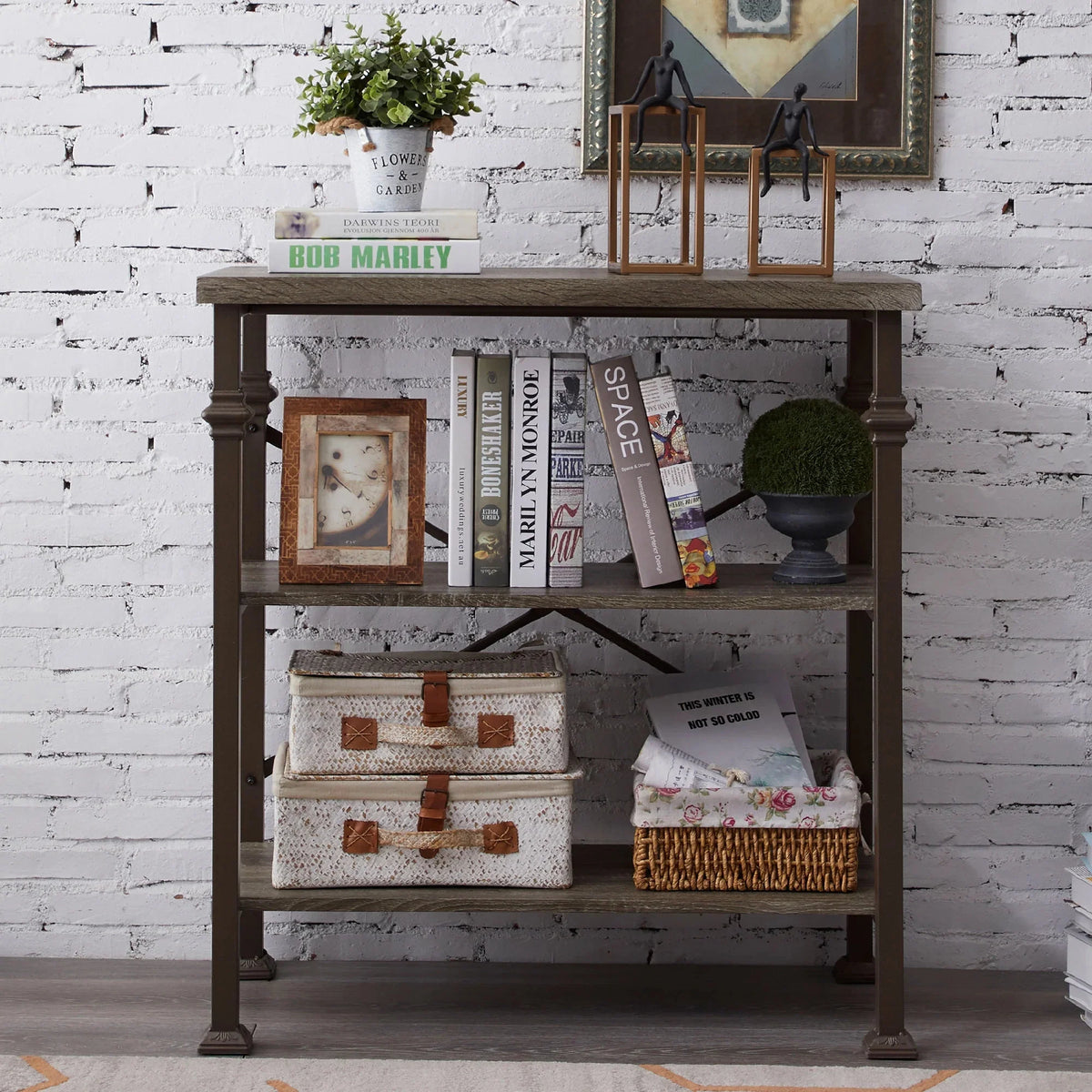 3-Tier Rustic Industrial Bookshelf C9455