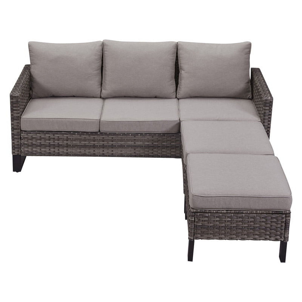 Gray 3 Piece Outdoor Patio Sectional Sofa Set with Cushioned Ottomans H847839