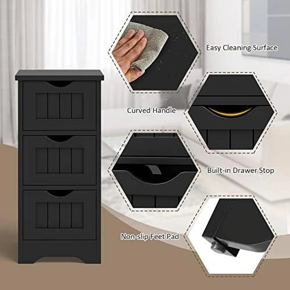 Black 3 Drawer Wooden Bathroom Cabinet K7135